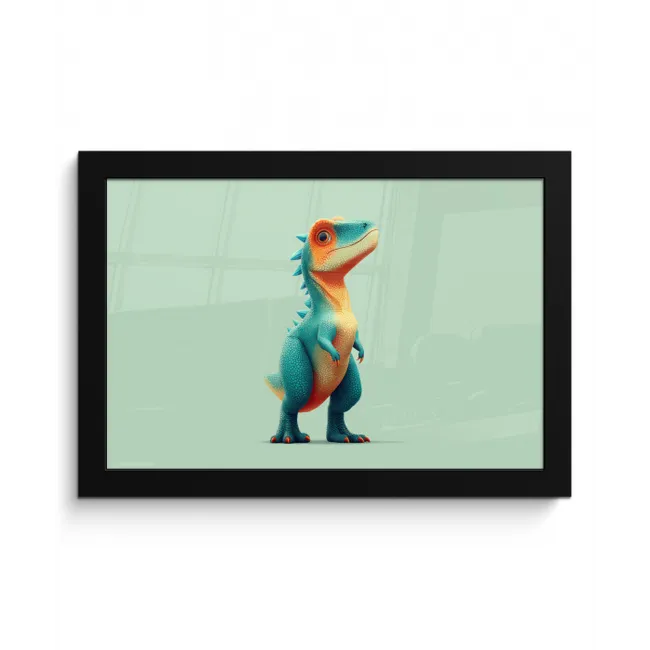 Cartoon - Dino - Oranje - Stekels fotolijst zwart zonder passe partout klein -3d