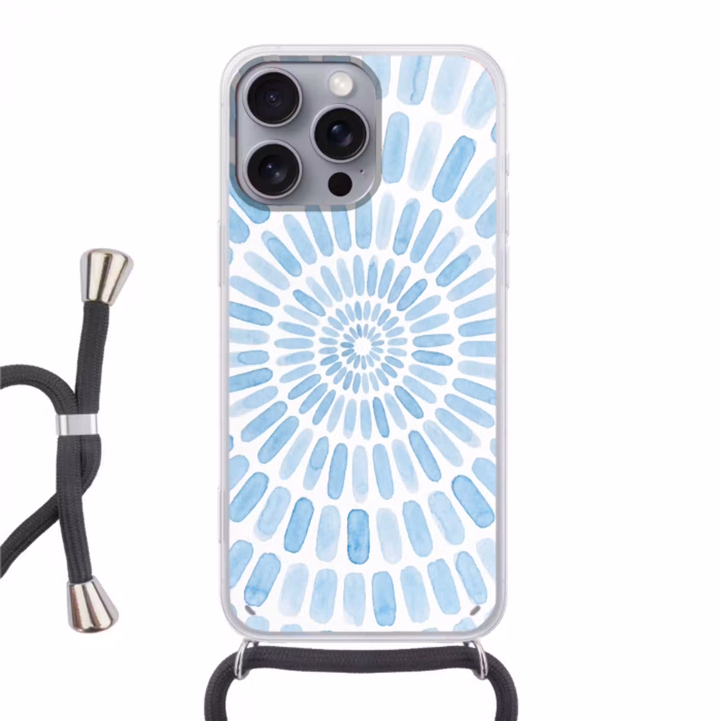 Abstract - Vormen - Kunst - Aquarel - Blauw Hoesje iPhone 16 Pro Max met koord klein -3d