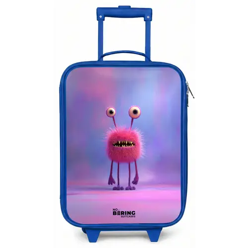 Roze harig monster met grote ogen Kinderkoffer - Blauw klein -zz3dotto