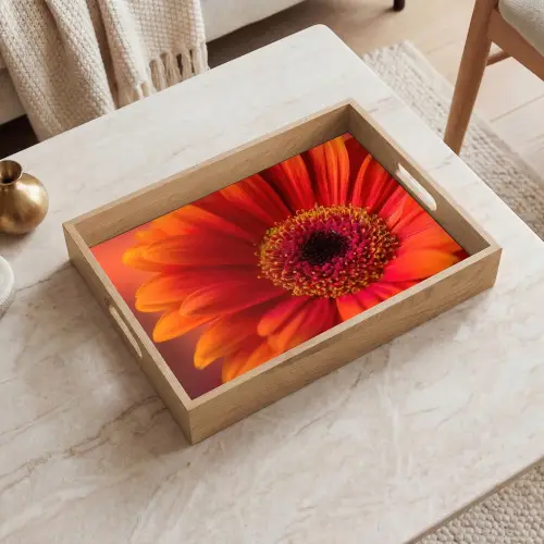 Oranje - Gerbera - Intens Dienblad Rechthoek middel -sfeer1