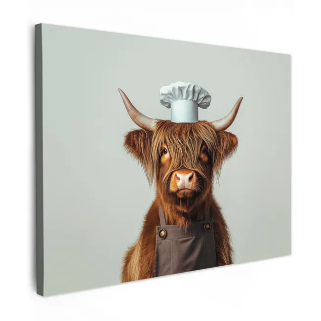Canvas schilderij - Schotse Hooglander - Bruin - Hoorns - Kokskleding