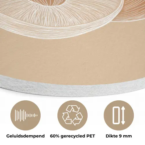 Perzik - Lijntekening - Pit - Beige Akoestische PET Vilt - Rond klein -closeup_NL