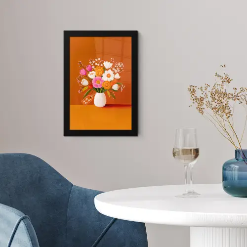 Vaas - Bloemen - Oranje fotolijst zwart zonder passe partout klein -sfeer4