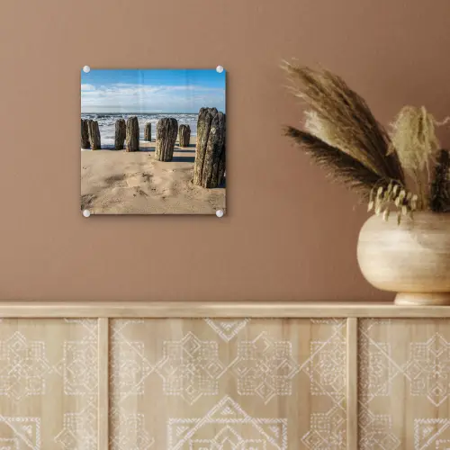Zand - Strand - Paal - Water - Zomer plexiglas 5mm klein -sfeer5