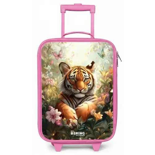 Tijger in bloemenveld met vlinders en zonlicht Kinderkoffer - Roze klein -zz3dotto