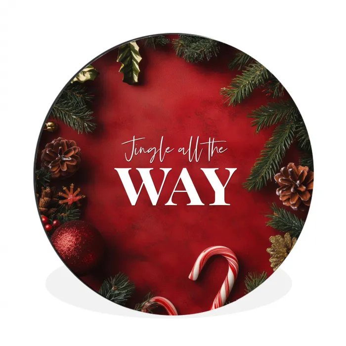 Kerst - Quote - Rood - Kerstballen Wandcirkel aluminium klein -3d