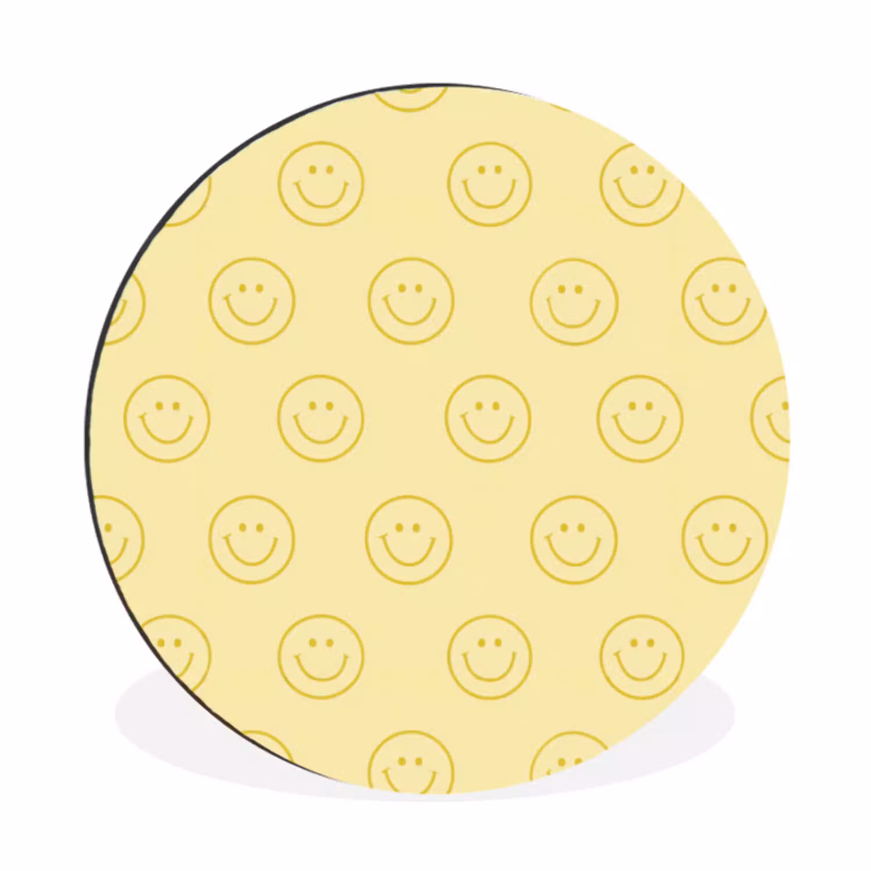 Smileys - Patroon - Retro - Zachtgeel Wandcirkel aluminium klein 190 -3d