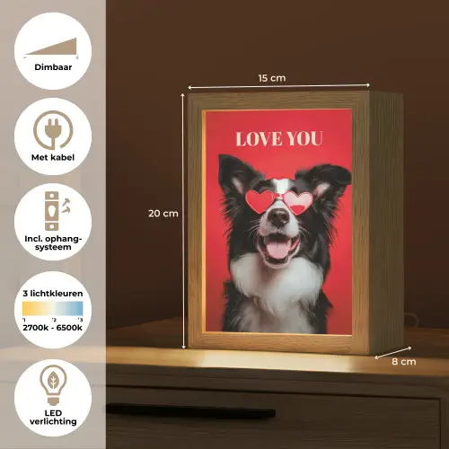 Hond - Hartjesbril - Loveyou - Rood Light Box met kabel (Tafellamp) klein -USP_NL