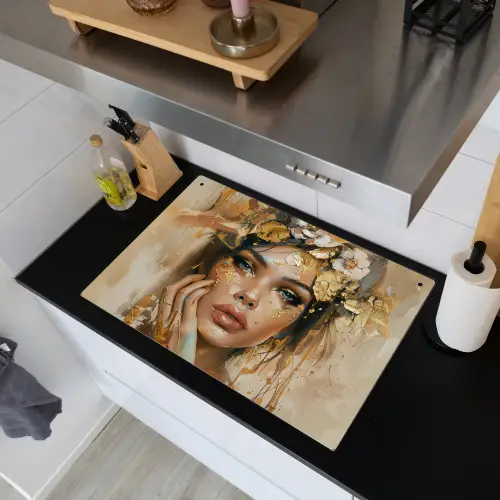 Vrouw - Bloemen  - Goud - Portret Inductie beschemer met haakjes klein -sfeer1