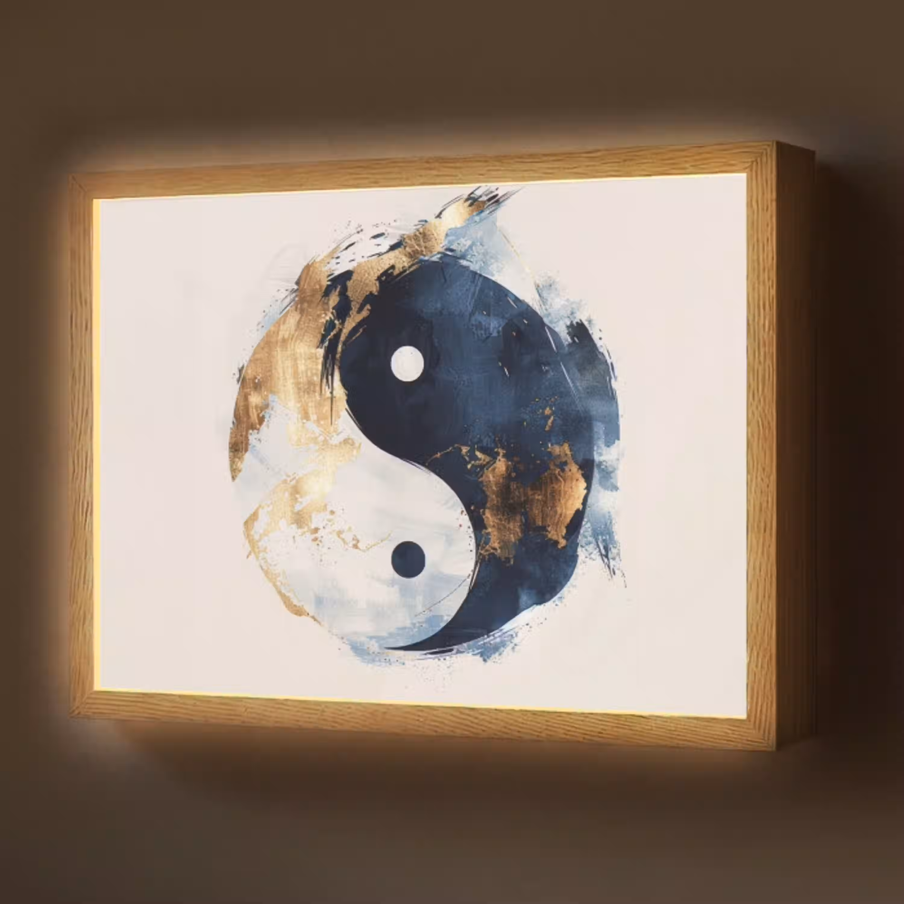 Yin Yang - Abstract - Zwart - Wit - Goud Light Box met batterij (Wandlamp) middel -z3d_website