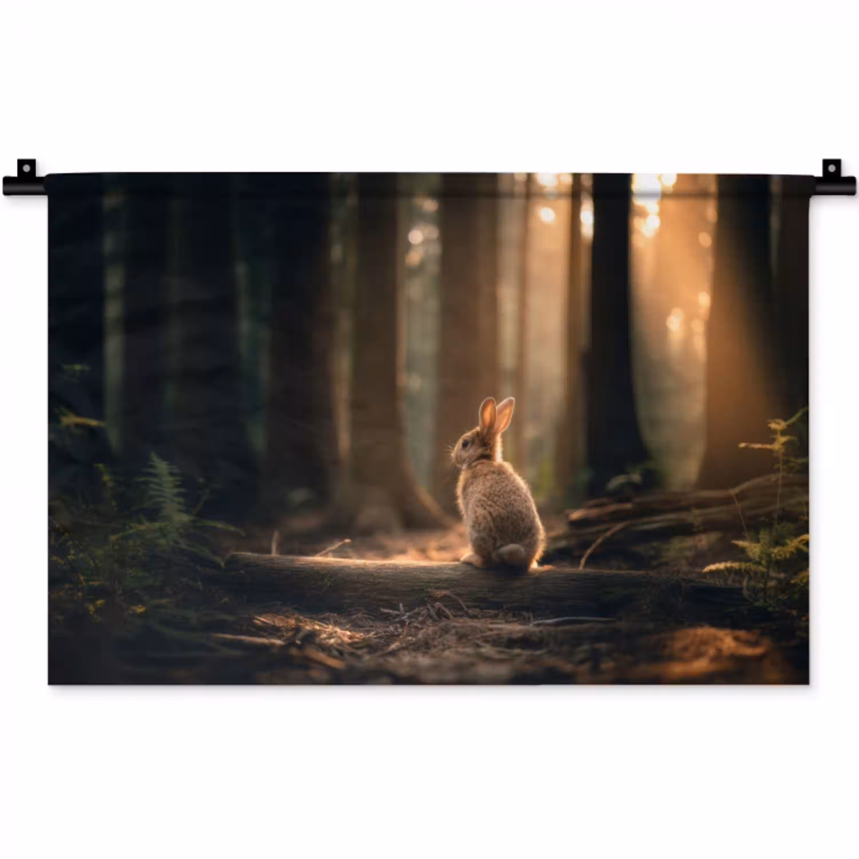 Konijn - Bos - Zonnestralen Wandkleed katoen klein -zz3d