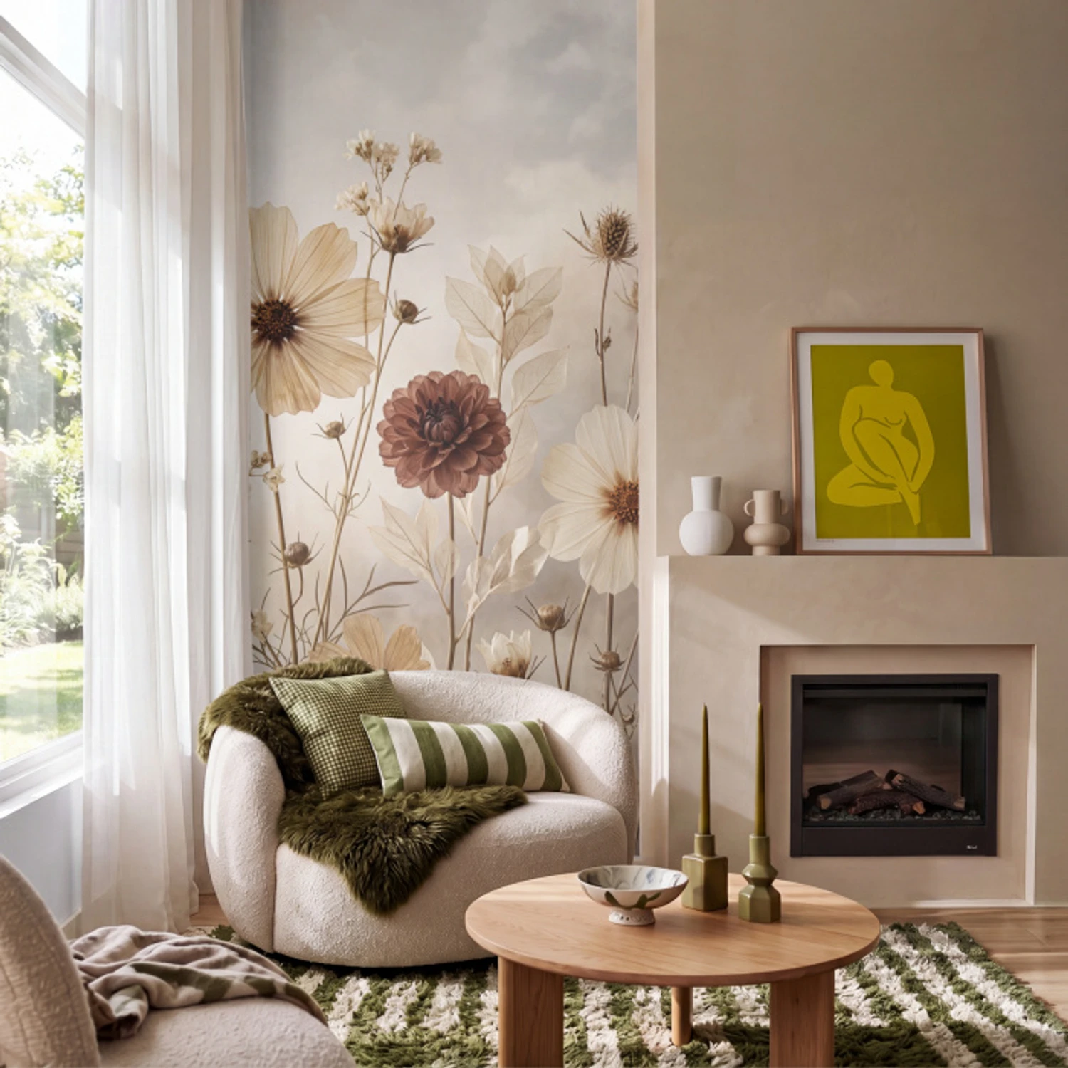 Wilde bloemen - Botanisch - Vintage - Natuur - Rustiek Behang Vlies klein -sfeer2