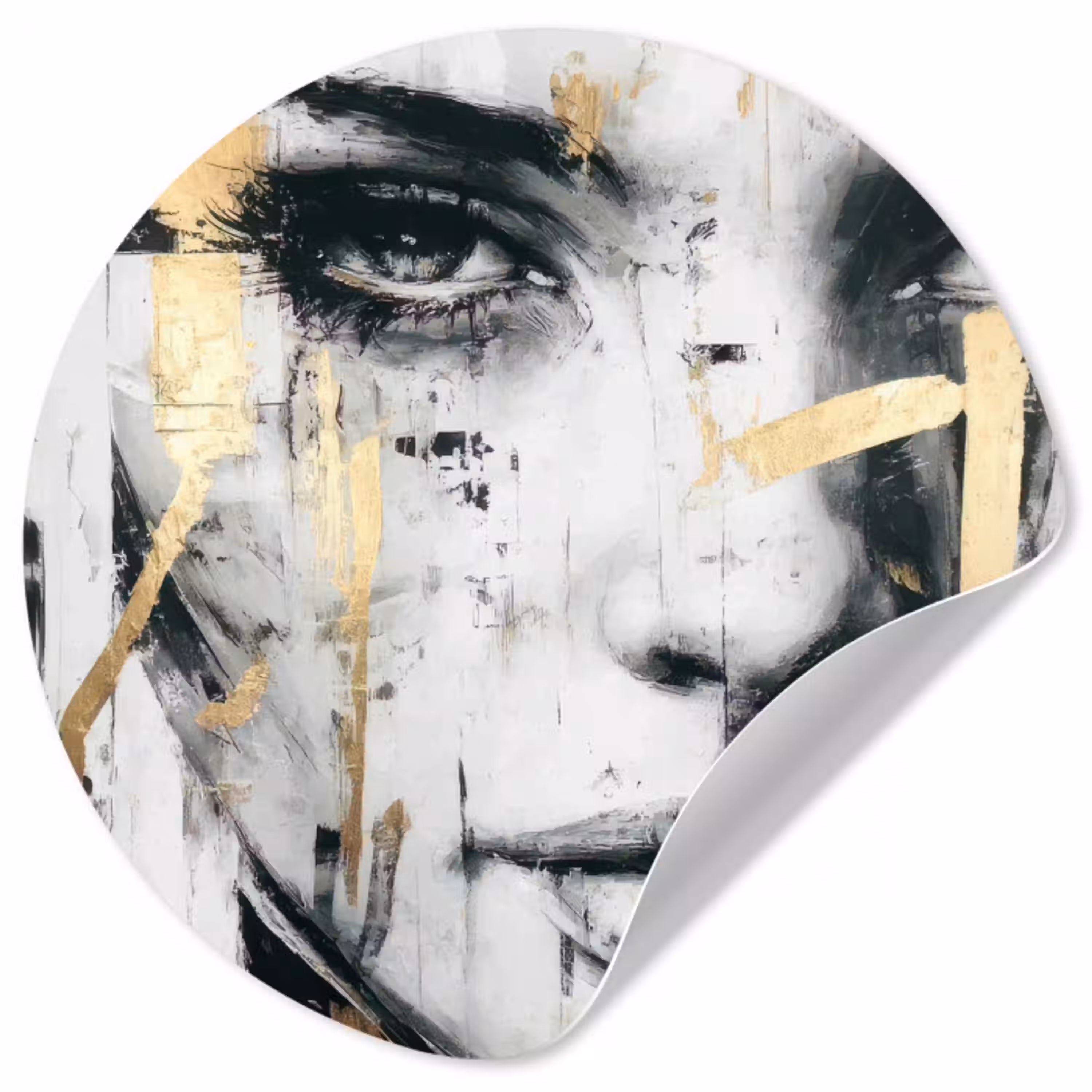 Portret - Vrouw - Penseelstreken - Goud Wandcirkel behangsticker klein -3d