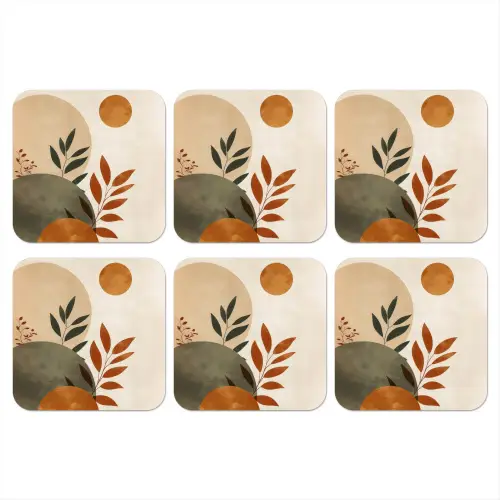 Vormen - Rond - Bladeren - Beige onderzetter kurk middel -3d
