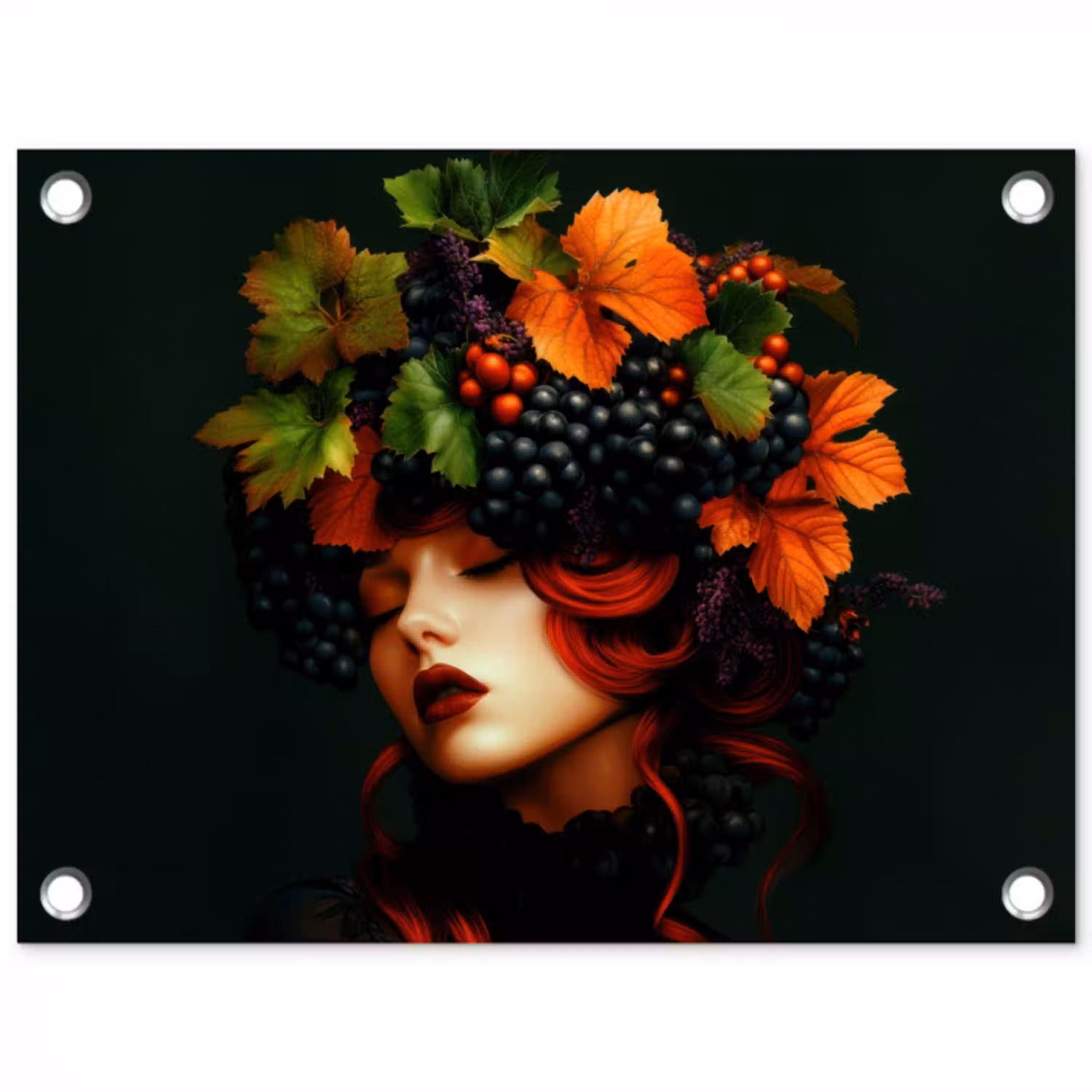 Vrouw - Rood - Groen - Druiven tuinposter los doek klein -3d