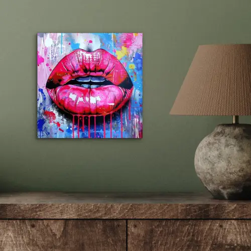 Graffiti - Lippen - Felroze - Geschilderd aluminium wit klein -sfeer2