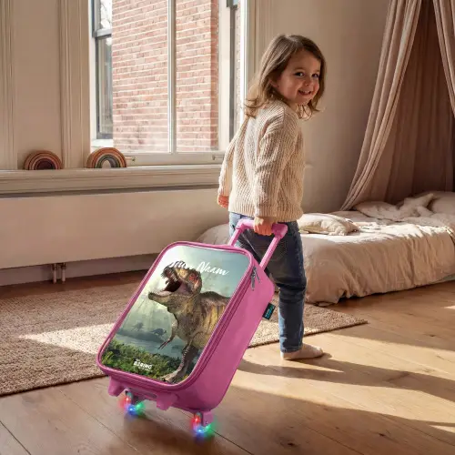 Thijs Tyrannosaurus Kinderkoffer - Roze klein -sfeer1