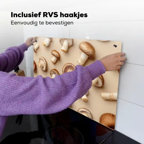 Kastanje Champignons - Beige Inductie beschemer met haakjes klein -ky-ophangen-nl