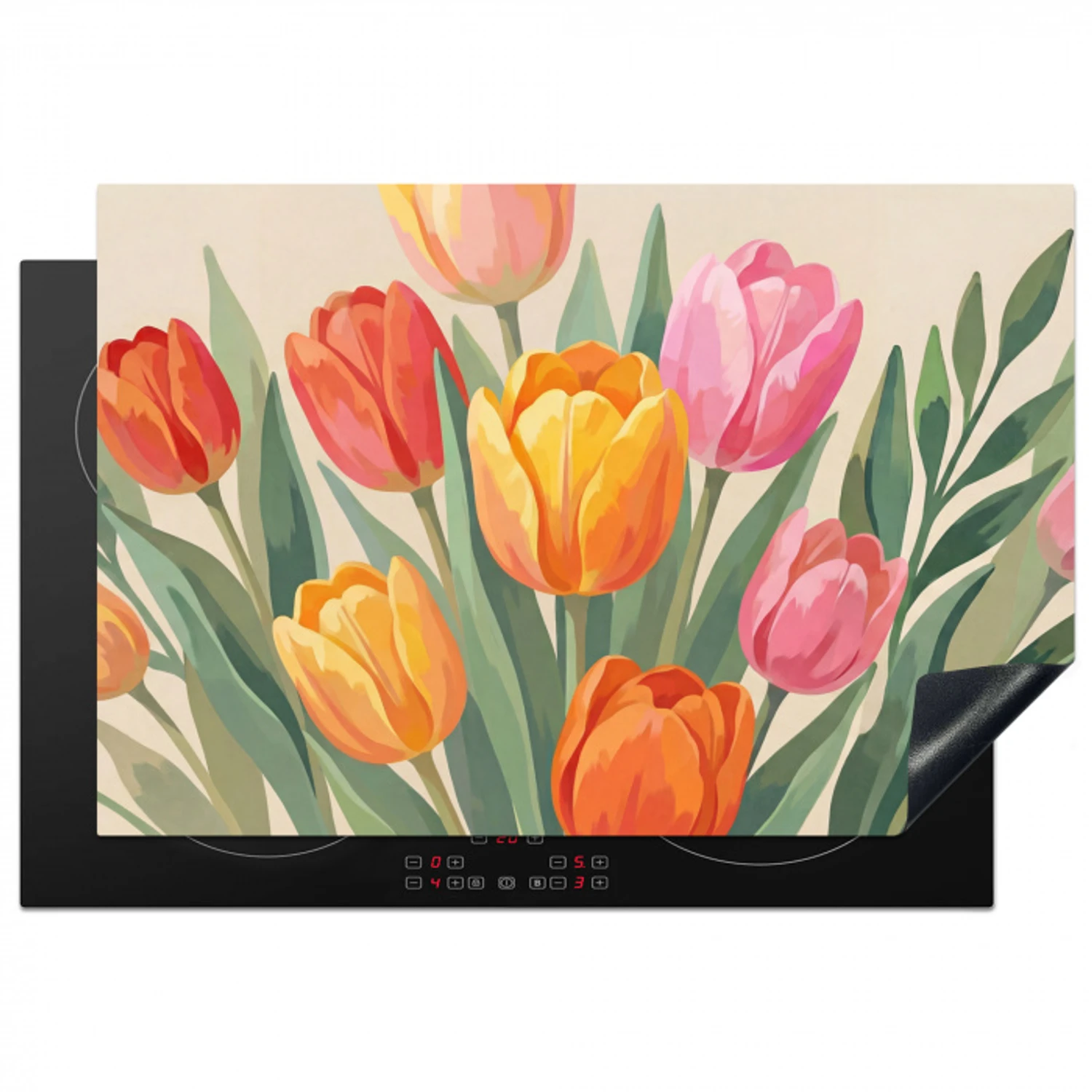 Tulpen - Abstract - Kleurrijk Inductie beschermer vinyl 3mm klein -3d