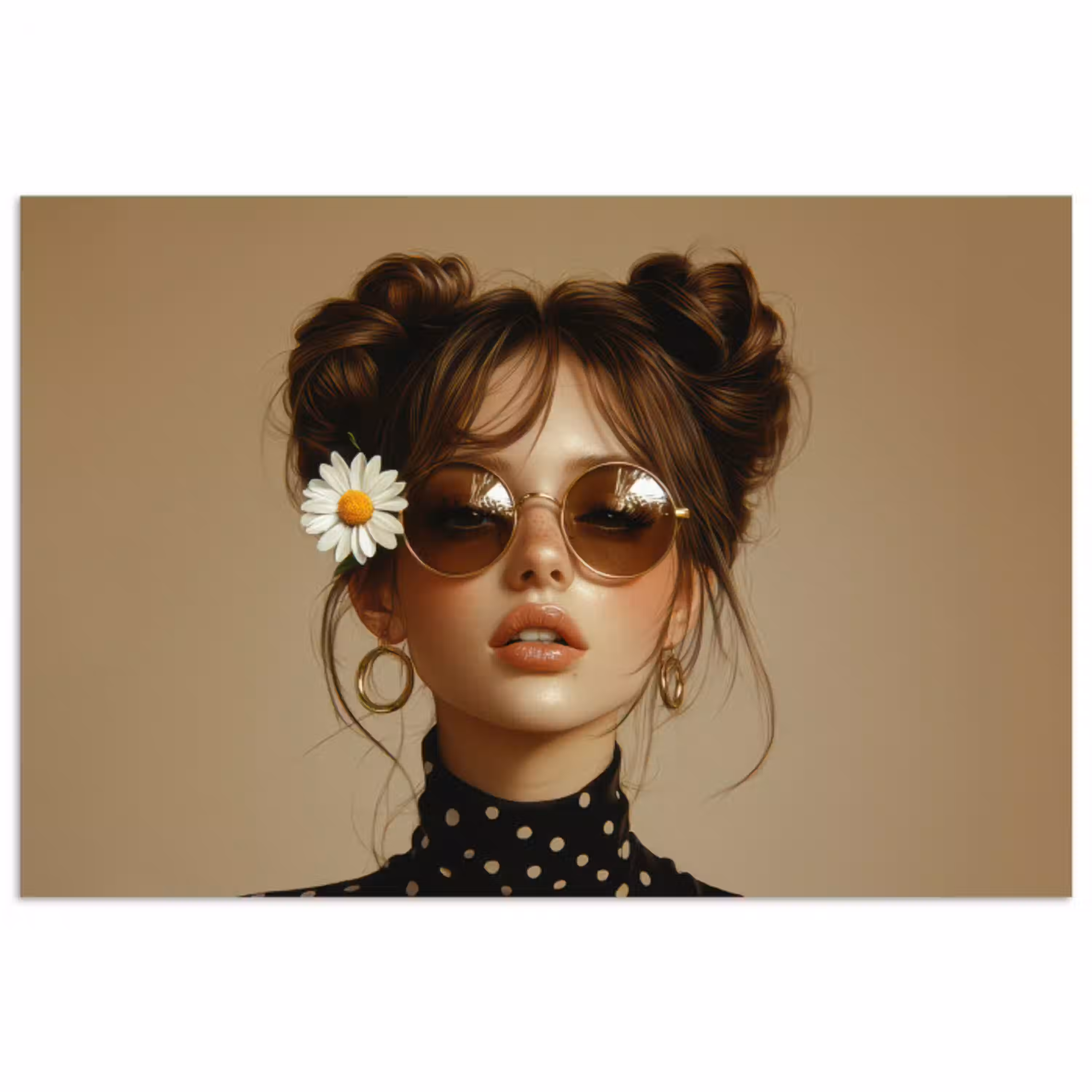 Vrouw - Beige - Bloem - Modern - Portret poster papier klein -3d