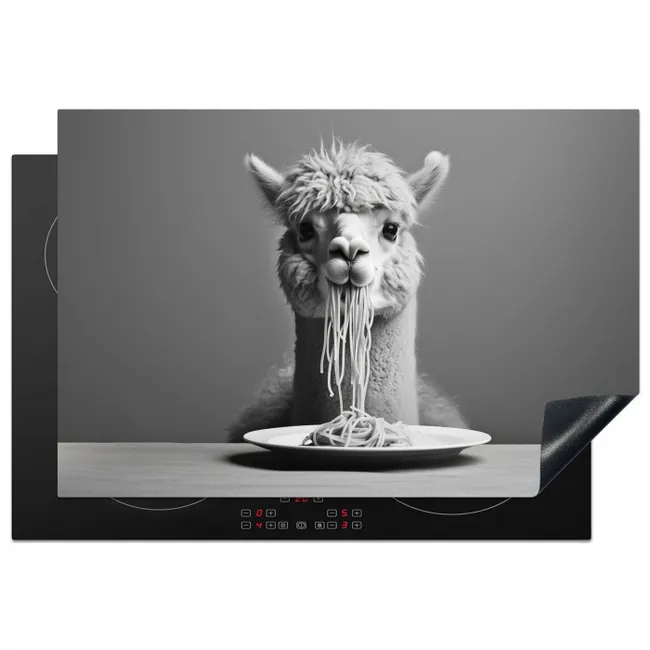 Alpaca - Pasta - Zwart - Wit - Grappig - Dieren Inductie beschermer vinyl 3mm klein -3d