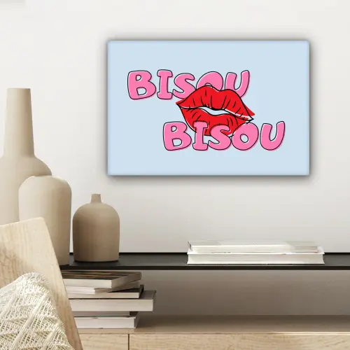 Bisou - Blauw - Roze - Lippen canvas 2cm klein -sfeer6