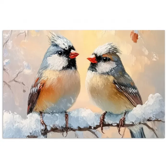 Vogels - Tak - Winter - Sneeuw poster papier klein -3d
