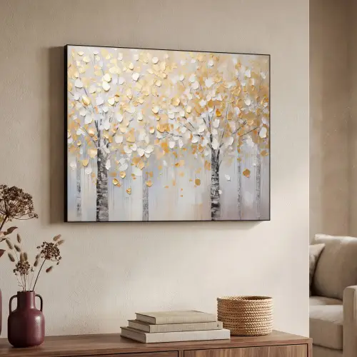 Bomen - Aquarel - Kunst - Natuur Textielframe zwart klein -sfeer3