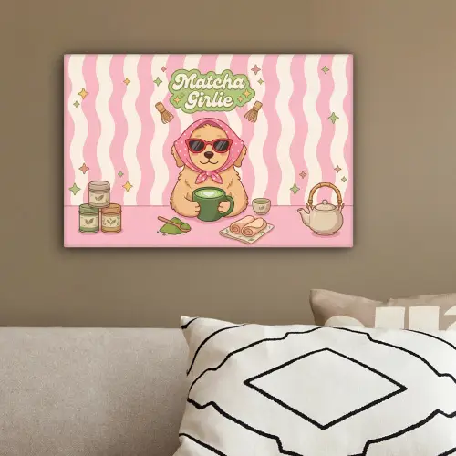 Matcha - Hond - Roze - Groen canvas 2cm klein -sfeer3