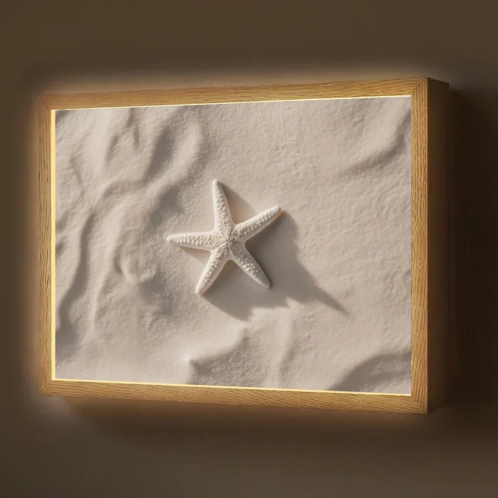 Strand - Zeester - Zand - Beige Light Box met batterij (Wandlamp) middel -z3d_website