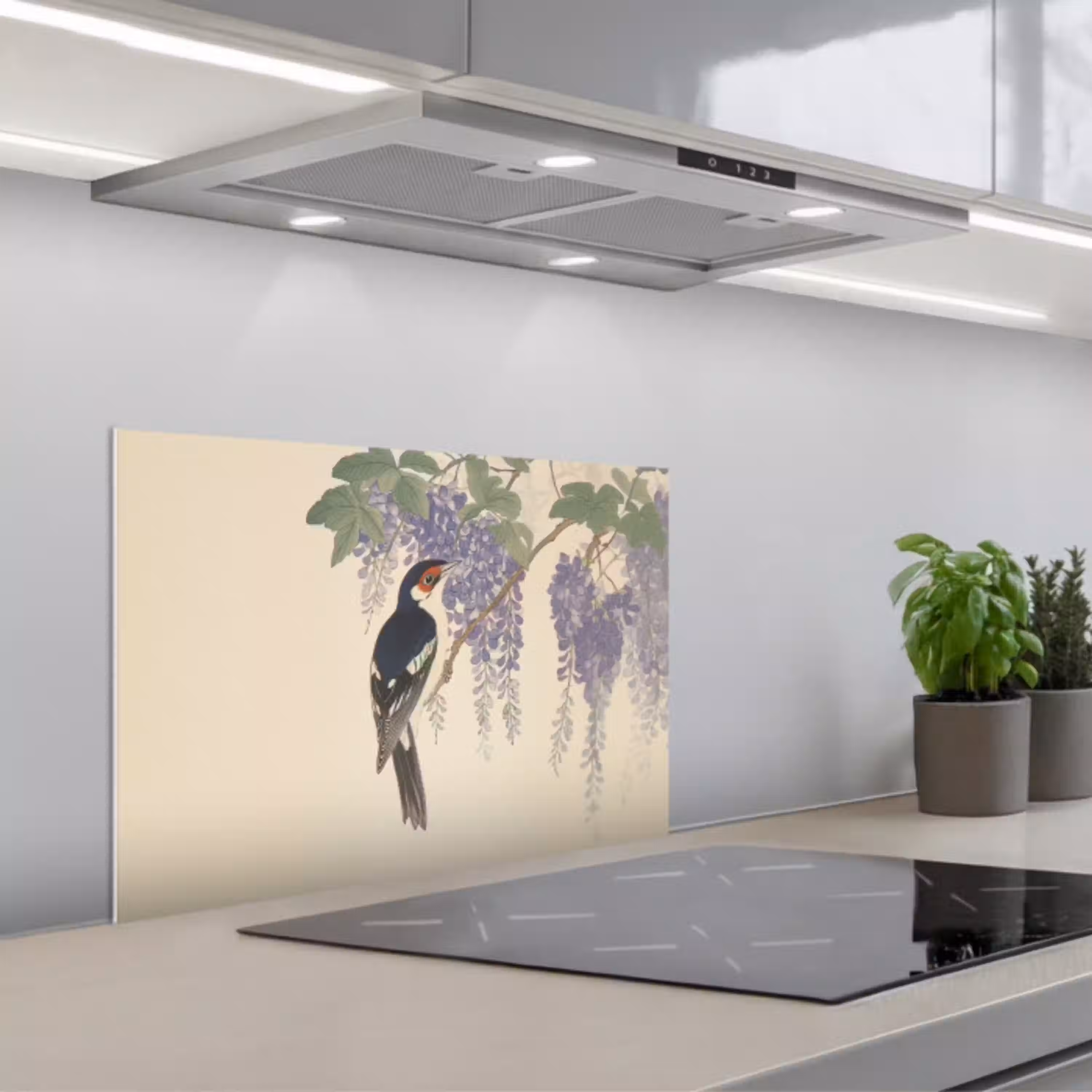 Specht - Bloemen - Paars keuken achterwand spatscherm klein -3d_schuin