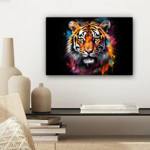 Tijger - Graffiti - Dieren - Zwart canvas 2cm klein -sfeer6