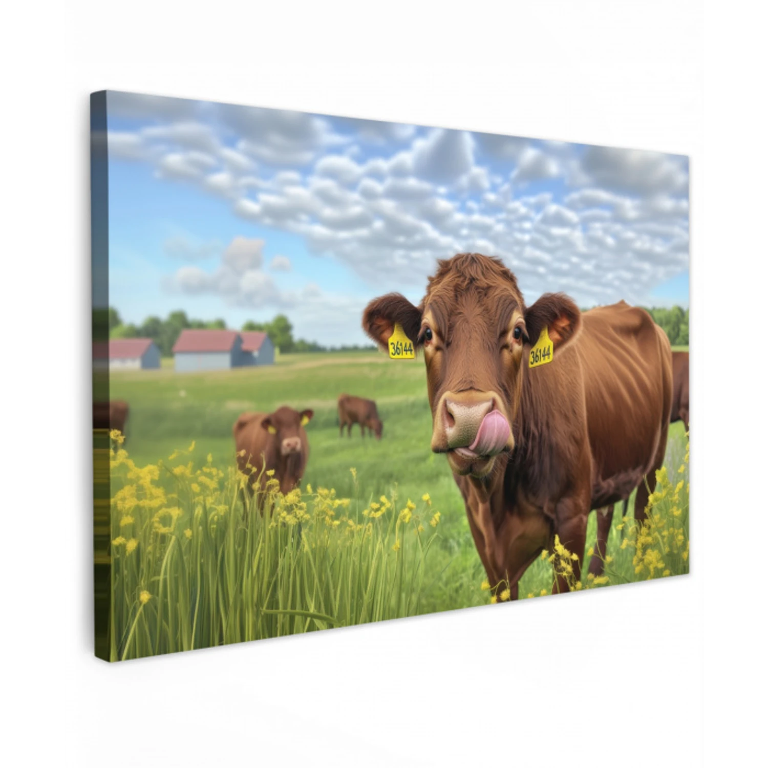 Koe - Weide - Bloemen Tuinposter op houten frame 2 cm dik klein -3d