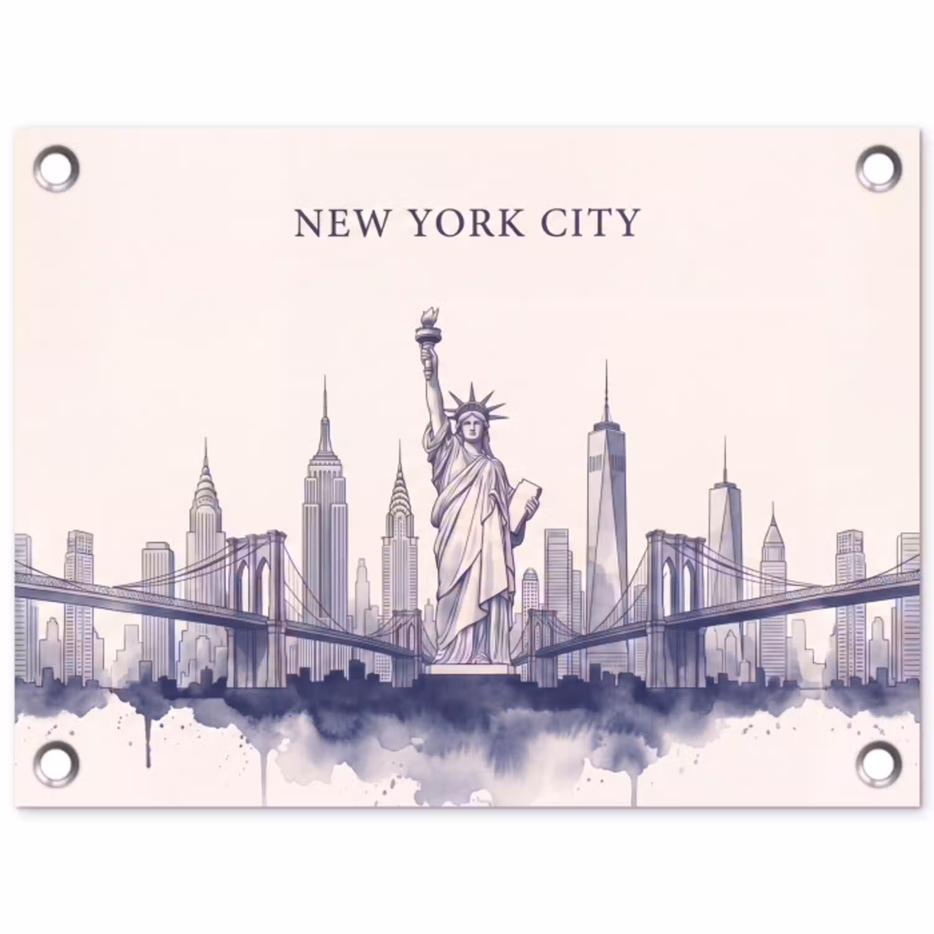 New York - Vrijheidsbeeld - Skyline - Illustratie - Blauw tuinposter los doek klein -3d