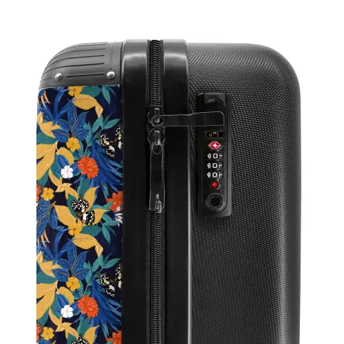 Tropisch vlinder patroon donker blauw NBS - Handbagage koffer - Kinderen Unisex middel -slot
