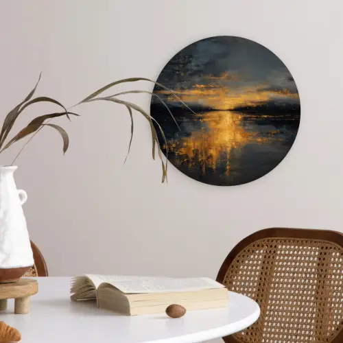 Gouden Reflectie op Water Wandcirkel kunststof plaat 5mm dik klein -sfeer4