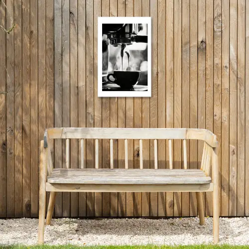 Coffee - Espresso - Koffiemachine - Kop Tuinposter op houten frame 2 cm dik klein -sfeer4