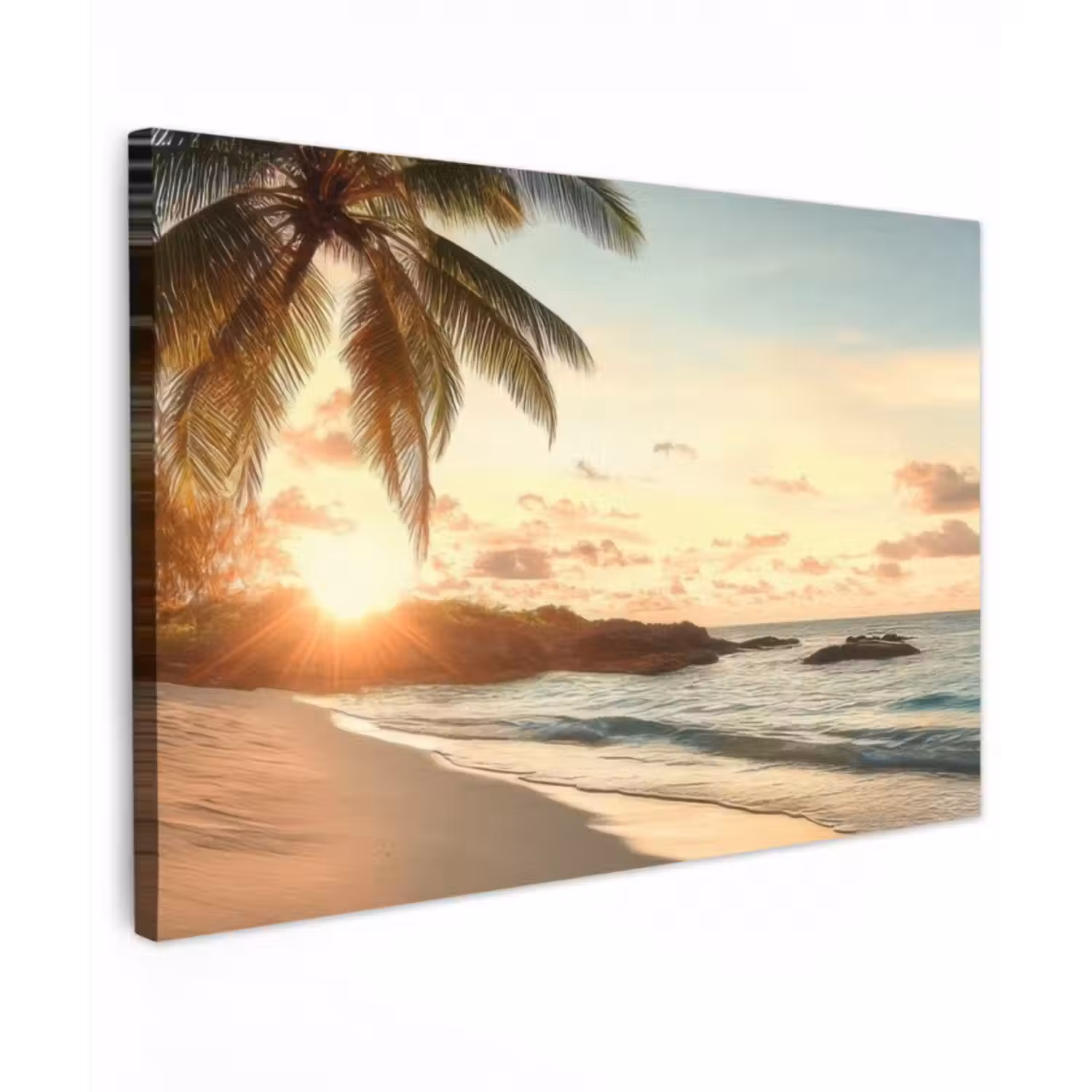 Leinwandbild - Strand - Palmen - Meer - Sonnenuntergang