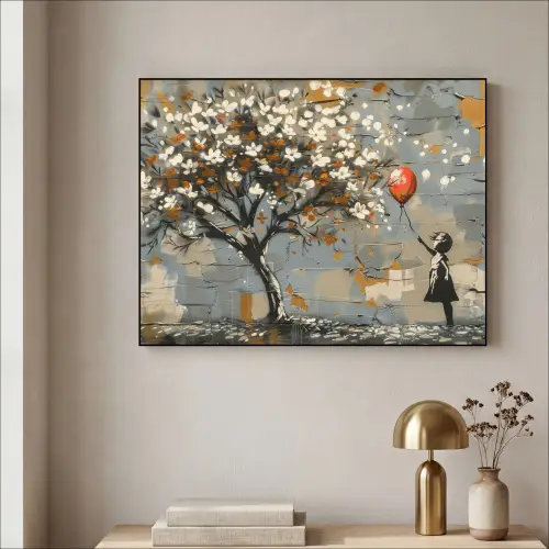 Boom - Graffiti - Banksy Style - Balloon Girl Textielframe zwart klein -sfeer2