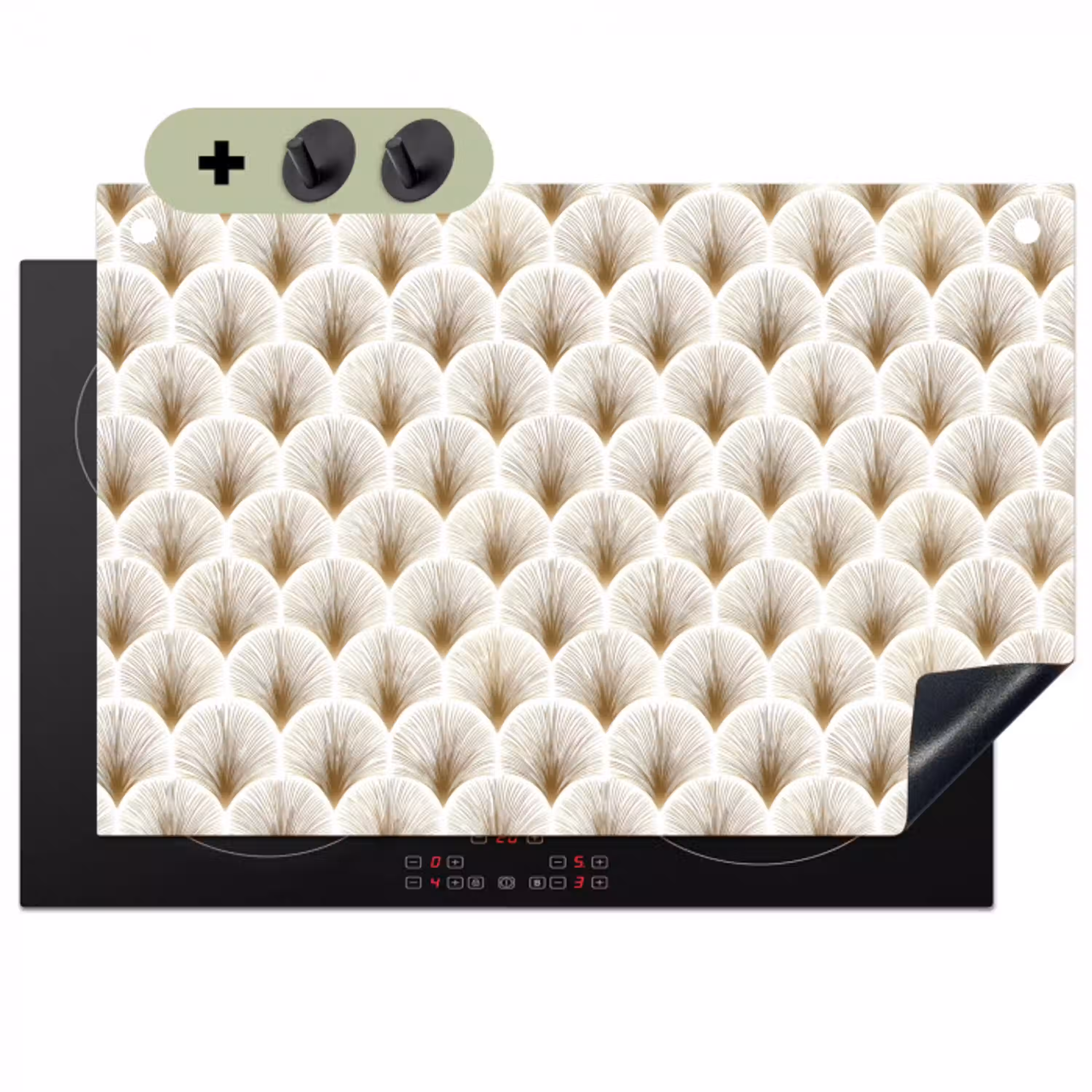 Waaiers - Art Deco - Elegant - Goud - Wit Inductie beschemer met haakjes klein 777 -3d