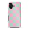 Schaakbord patroon - Groen - Roze - Blokjes Toughcase MagSafe Apple iPhone 17 klein -3d