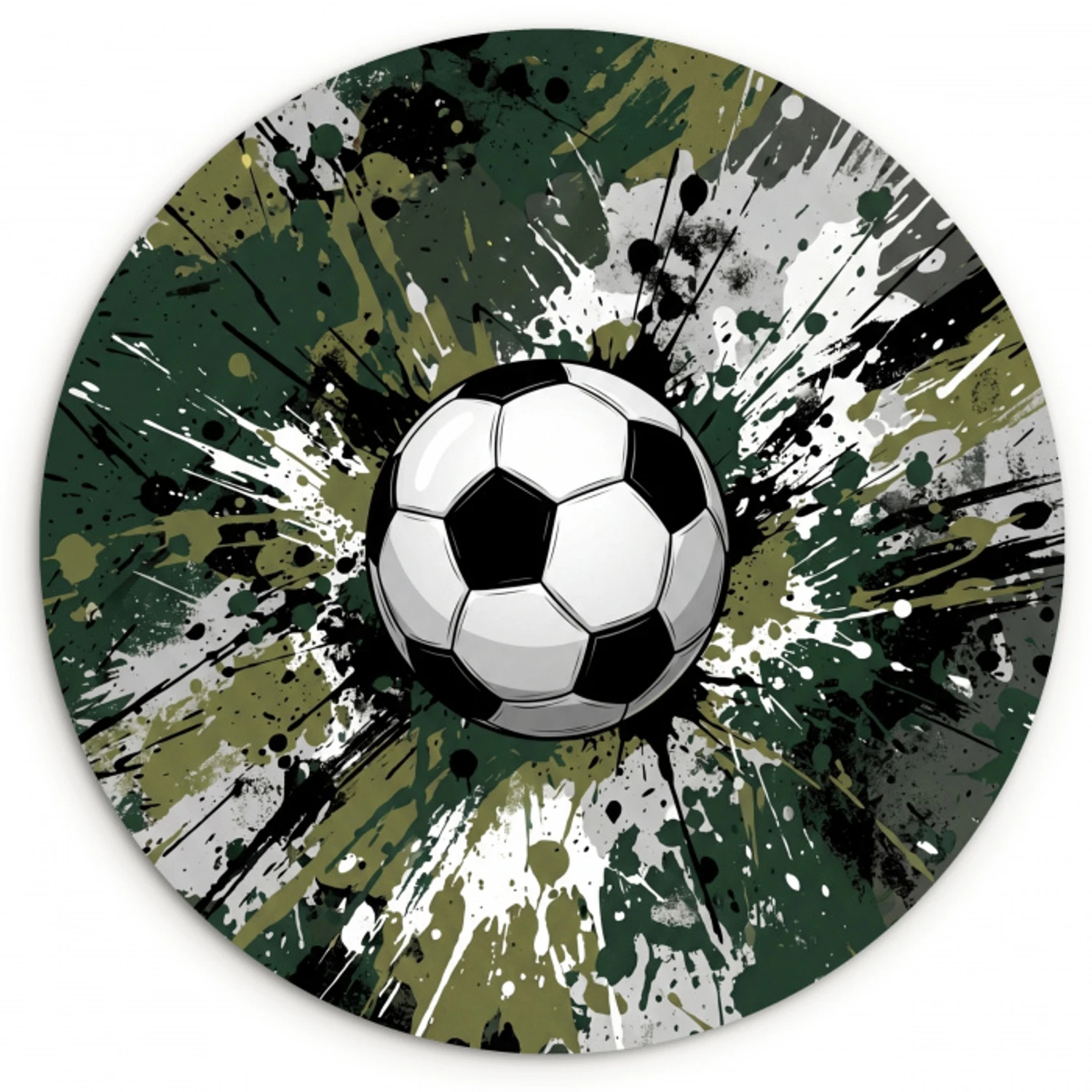 Voetbal - Verf - Spetters - Groen Wandcirkel kunststof plaat 5mm dik klein -3d