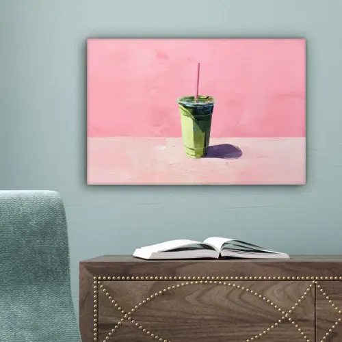 Beker - Rietje - Minimalistisch - Groen canvas 2cm klein -sfeer4