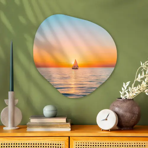 Zee - Zeilboot - Zonsondergang Wandcirkel Organisch Plexiglas middel -sfeer2