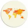 Wereldkaart - Oranje - Kleurrijk Wandcirkel kunststof plaat 5mm dik klein -3d