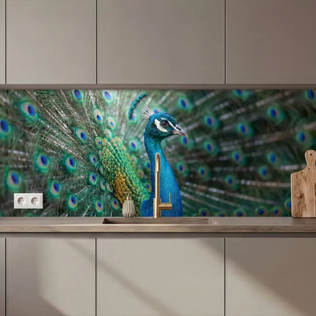 Keuken achterwand - Pauw - Veren - Blauw