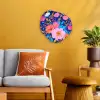 Bloemen - Blauw - Roze Wandcirkel Organisch Forex 3mm klein -sfeer4