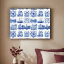 Huizen - Schepen - Blauw Textielframe zwart klein 947 -sfeer1
