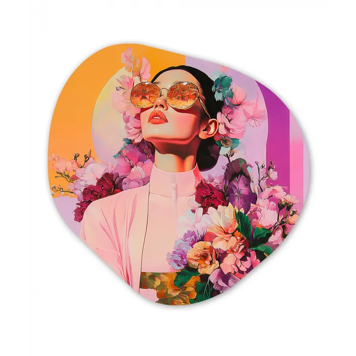 Portret - Vrouw - Abstract - Bloemen Wandcirkel Organisch Plexiglas middel -3d