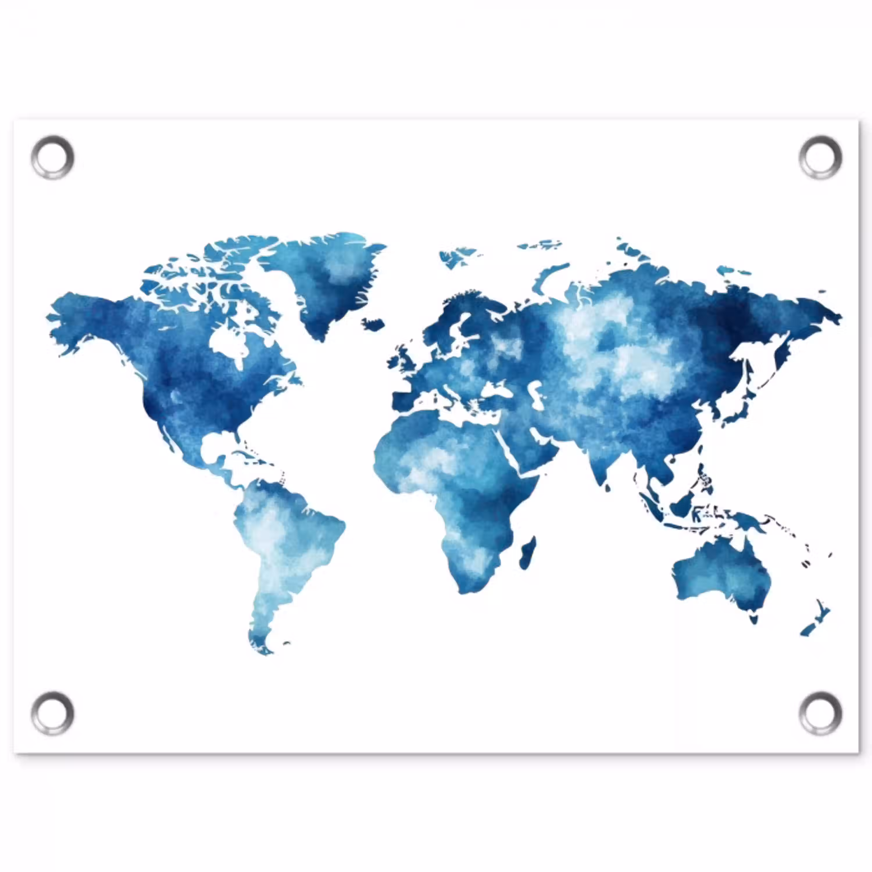 Wereldkaart - Inktwolken - Blauw tuinposter los doek klein -3d